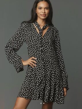NWOT Anthropologie Tie Nick Polka Dot Swing Mini Dress // Size L